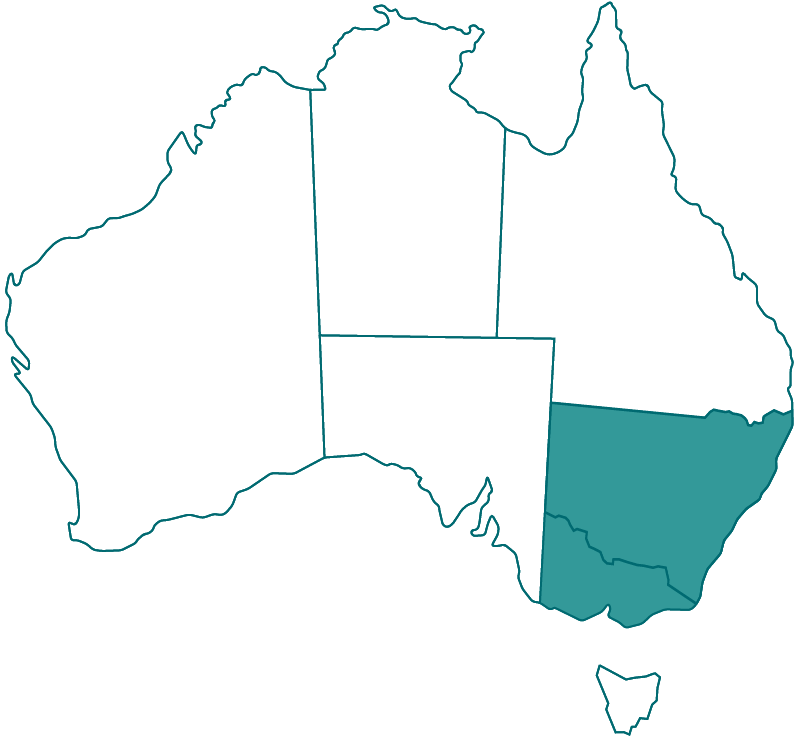 Map of Australia showing states of NSW and VIC highlighted.