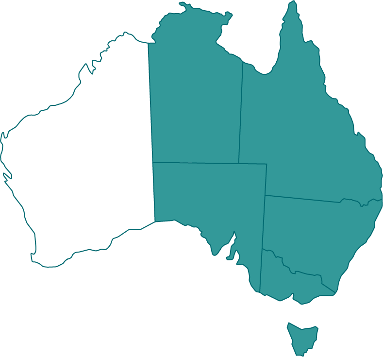 Map of Australia with all states highlighted excluding WA