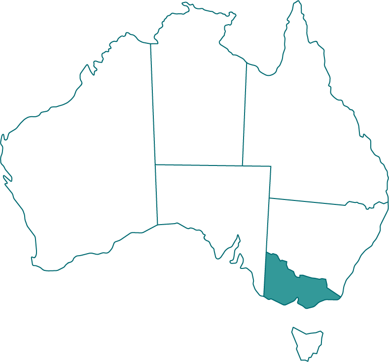Map of Australia showing state of VIC highlighted