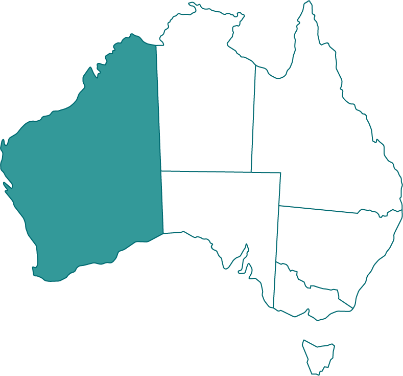 Map of Australia showing state of WA highlighted