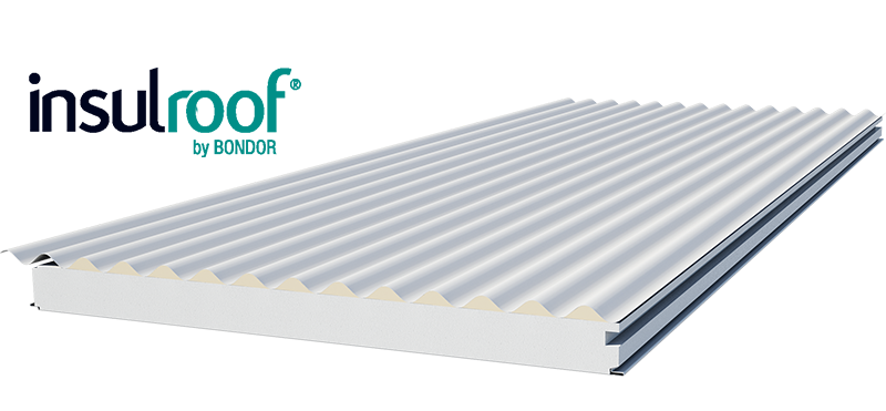Render image of an Insulroof panel and the Insulroof logo.