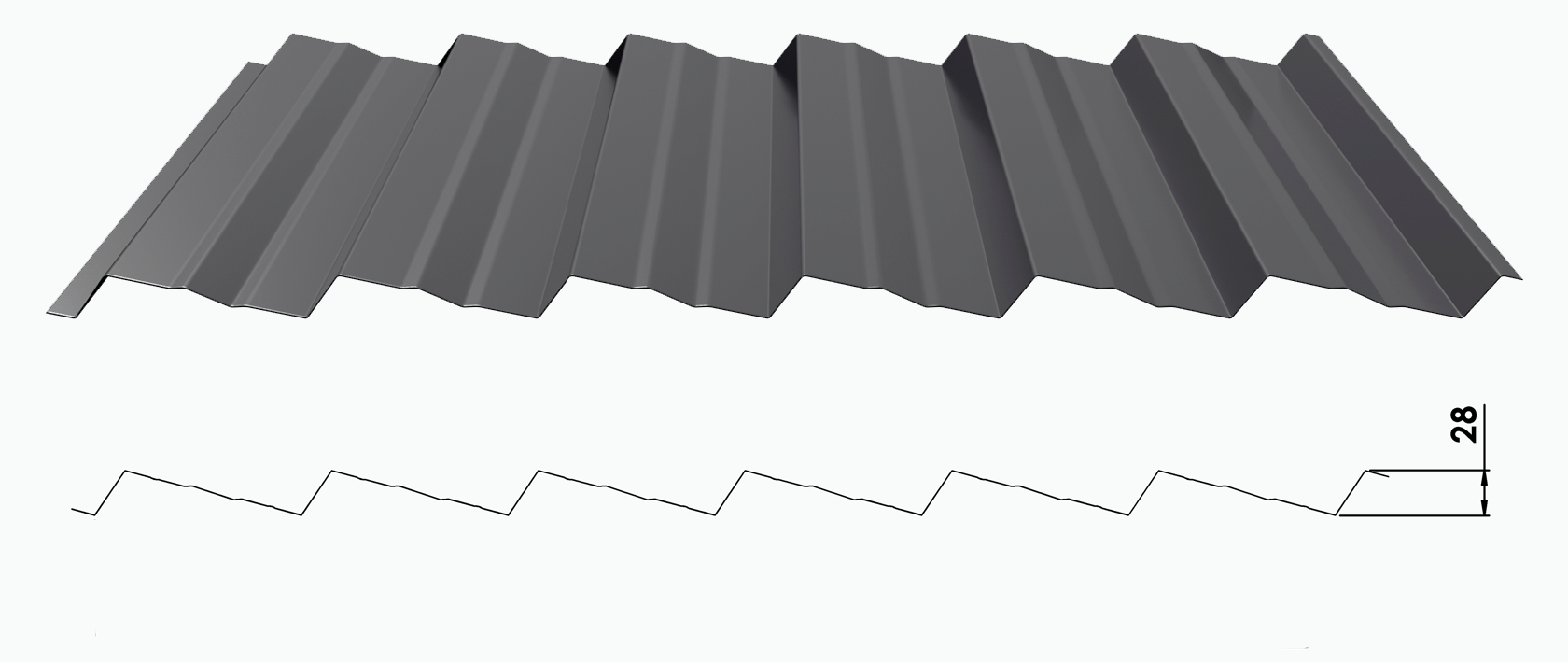 Render showing a 3D render image of the metzag metfence and a line drawing of the profile