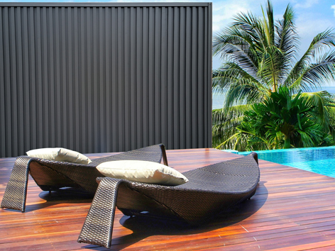 Installed Polaris fence panel with swimming pool
