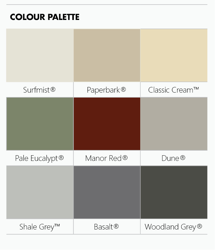 Table showing range of Solarspan® colours.