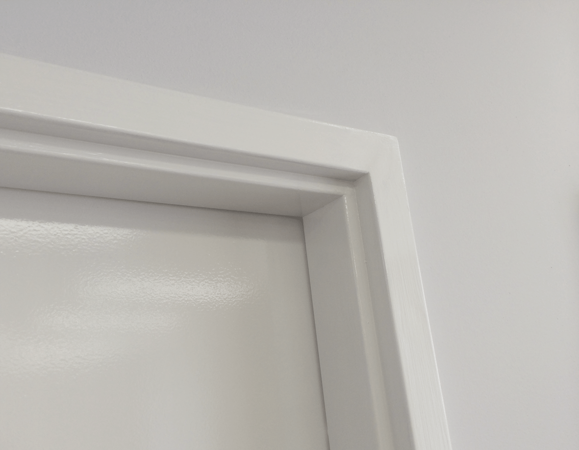 Photo of a split door frame installed.