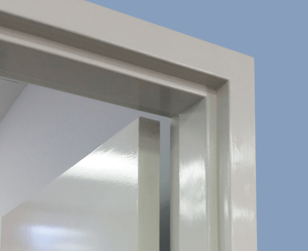 Side angle of Metroll Square Bend Metal Door Frame in situ.