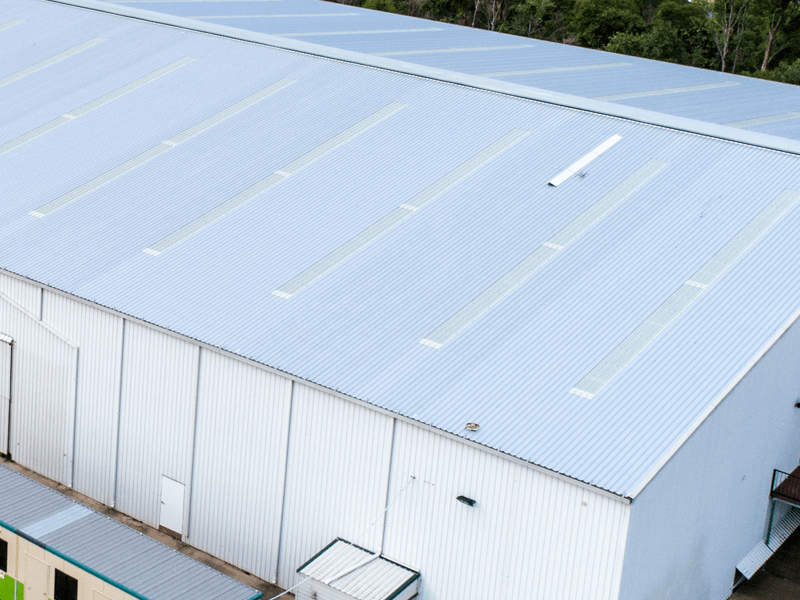 External aerial photo of large shed made using Trimclad.